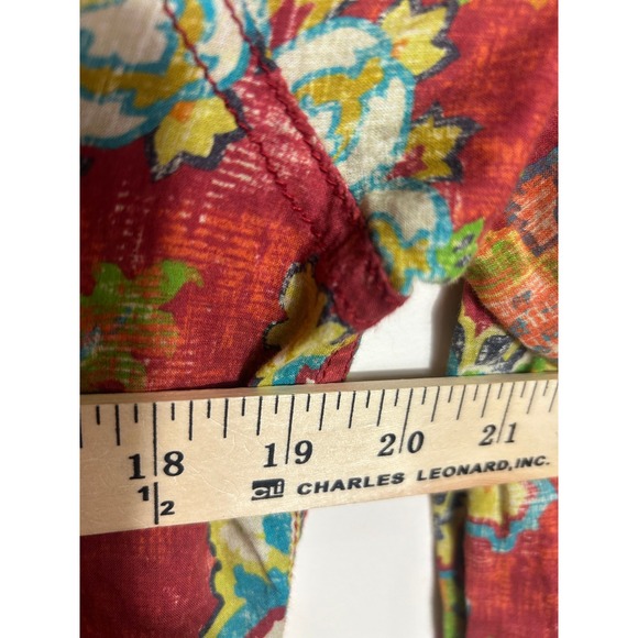 Cino Medallion Button Down Shirt Women's S Velvet Trim Red Crinkle Cotton BOHO - Picture 12 of 12